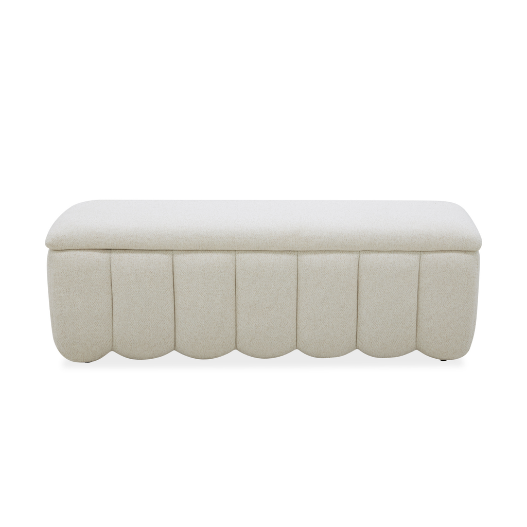 Channel-Tufted Storage Bench in Linen Weave Polyester - Soft-Close Hydraulic Lid