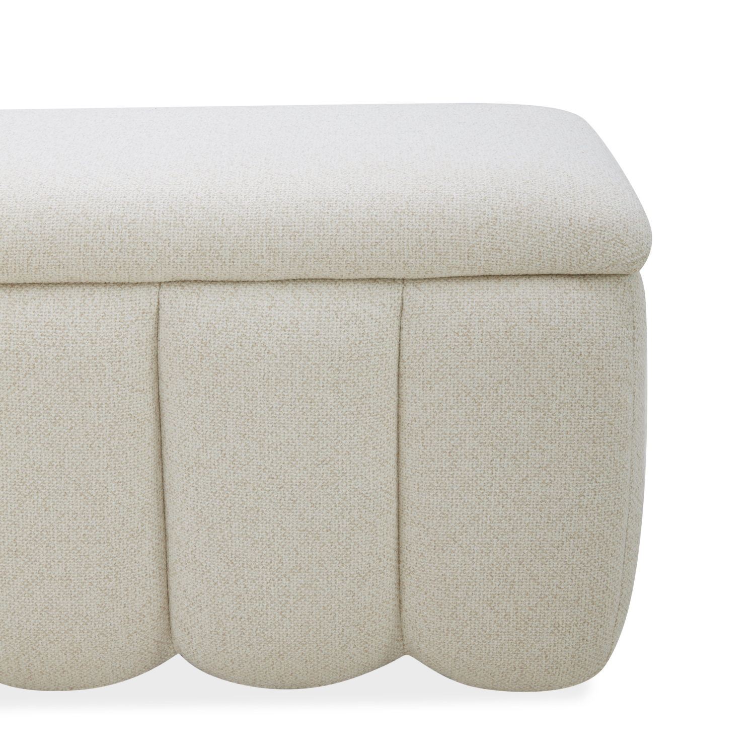 Channel-Tufted Storage Bench in Linen Weave Polyester - Soft-Close Hydraulic Lid