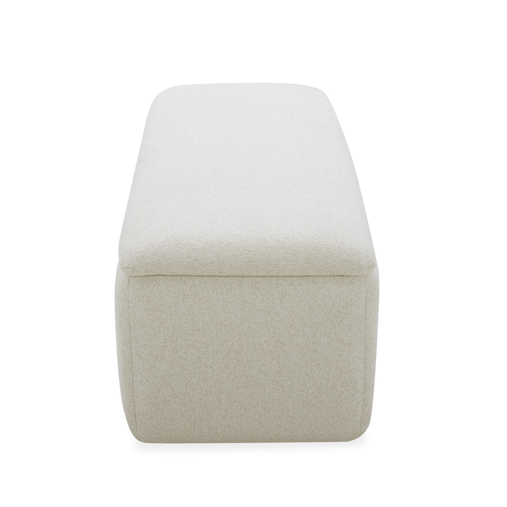 Channel-Tufted Storage Bench in Linen Weave Polyester - Soft-Close Hydraulic Lid