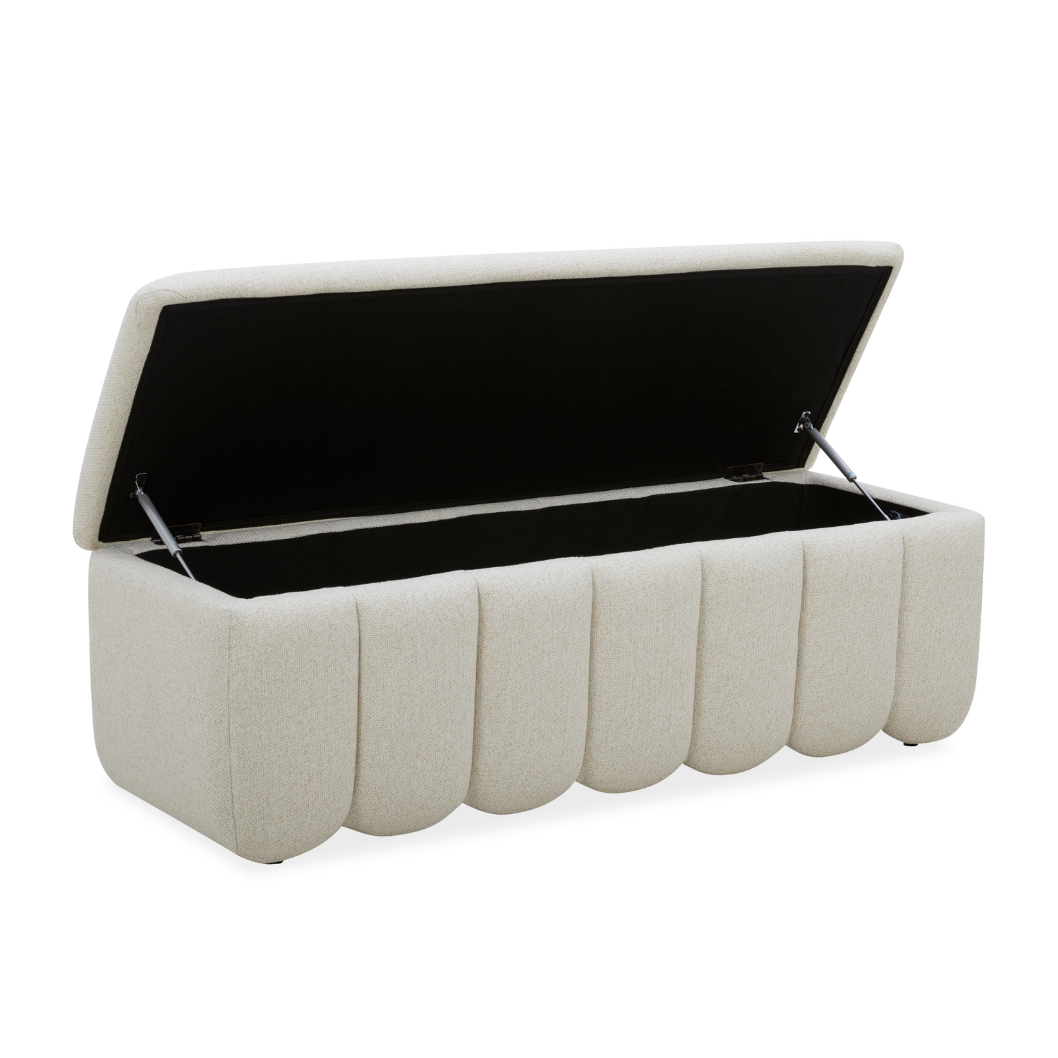 Channel-Tufted Storage Bench in Linen Weave Polyester - Soft-Close Hydraulic Lid
