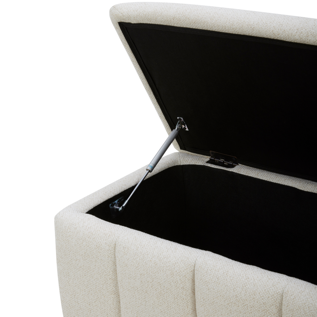 Channel-Tufted Storage Bench in Linen Weave Polyester - Soft-Close Hydraulic Lid