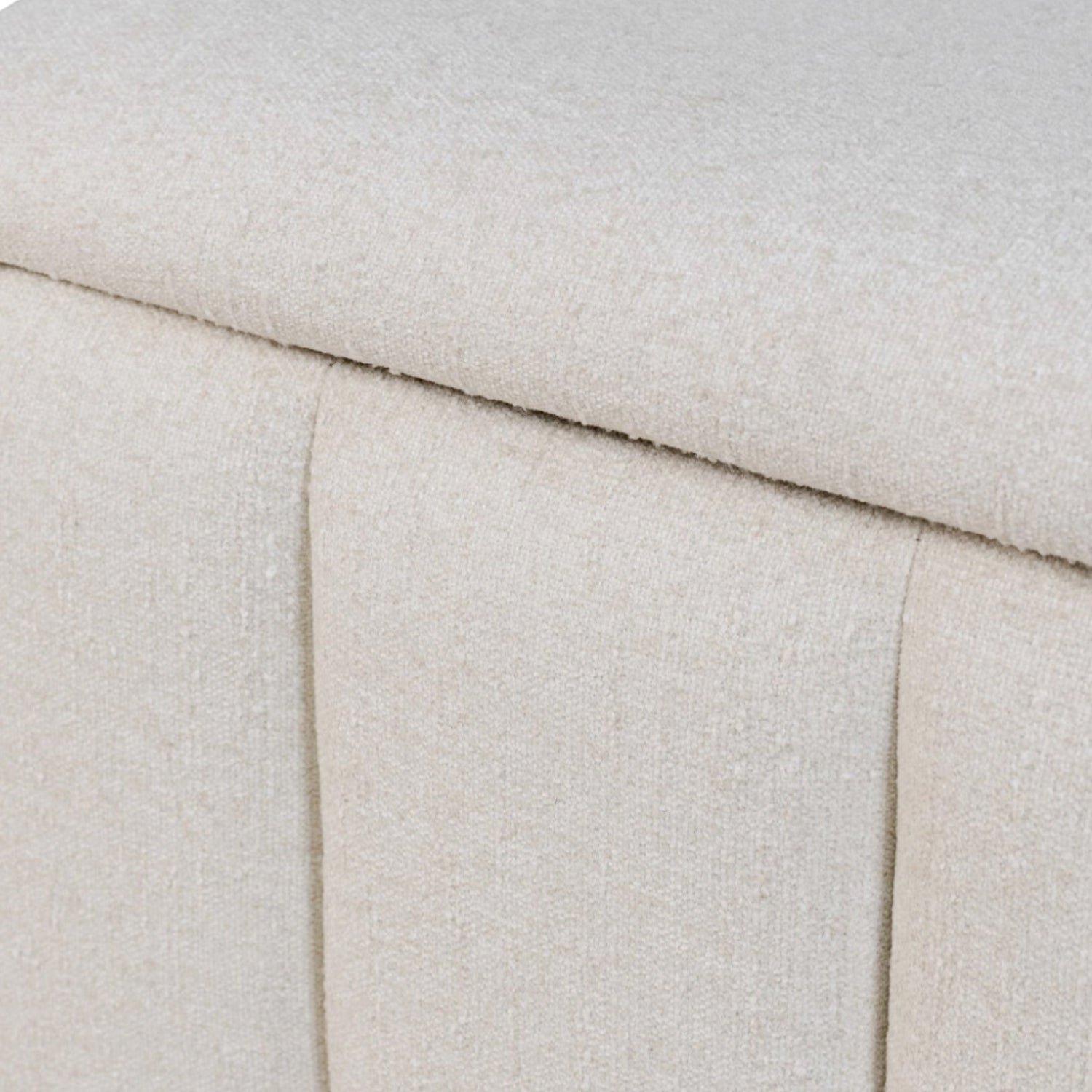 Channel-Tufted Storage Bench in Ivory Fabric - Rounded Edges, Hidden Storage