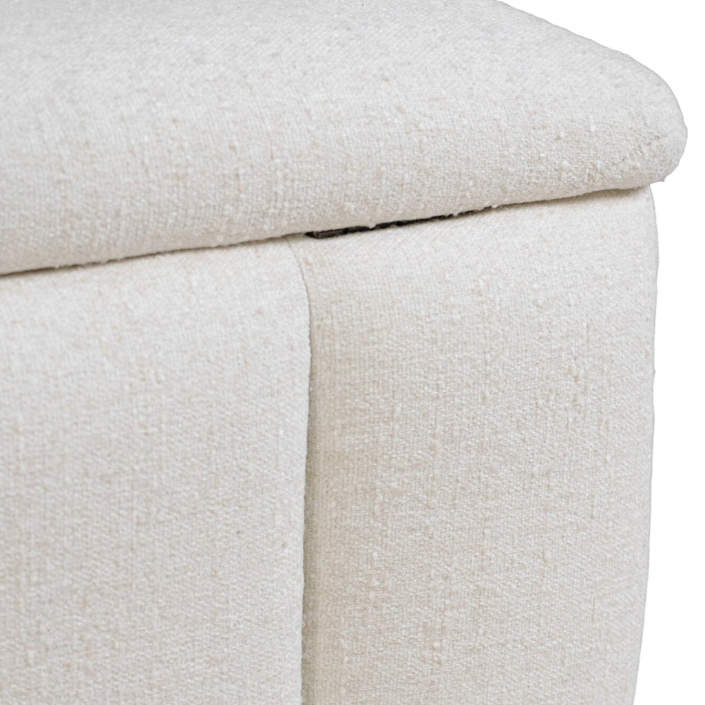 Channel-Tufted Storage Bench in Ivory Fabric - Rounded Edges, Hidden Storage