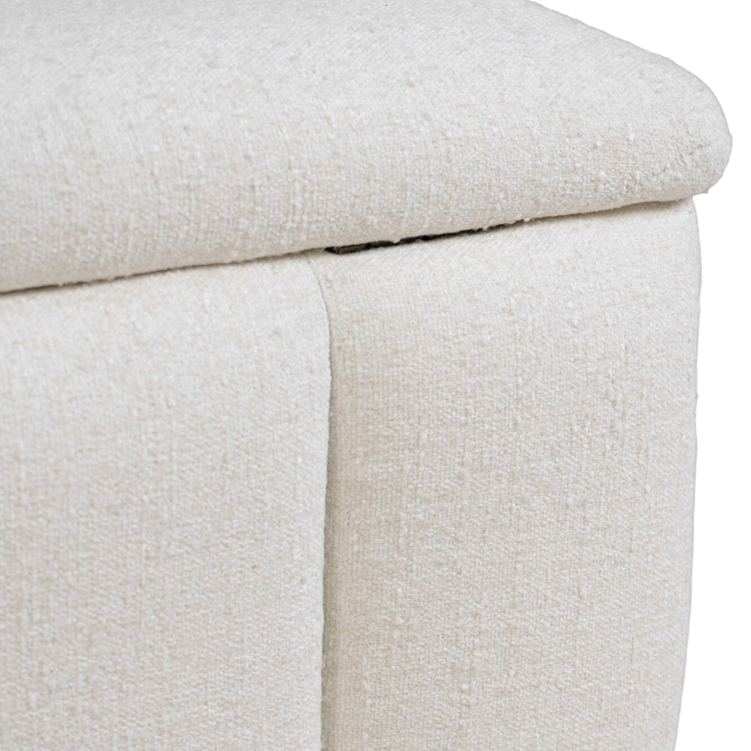 Channel-Tufted Storage Bench in Ivory Fabric - Rounded Edges, Hidden Storage