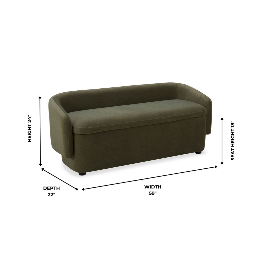 Upholstered Storage Bench in Forest Green Matte Velvet - Removable Lid, Wood Frame