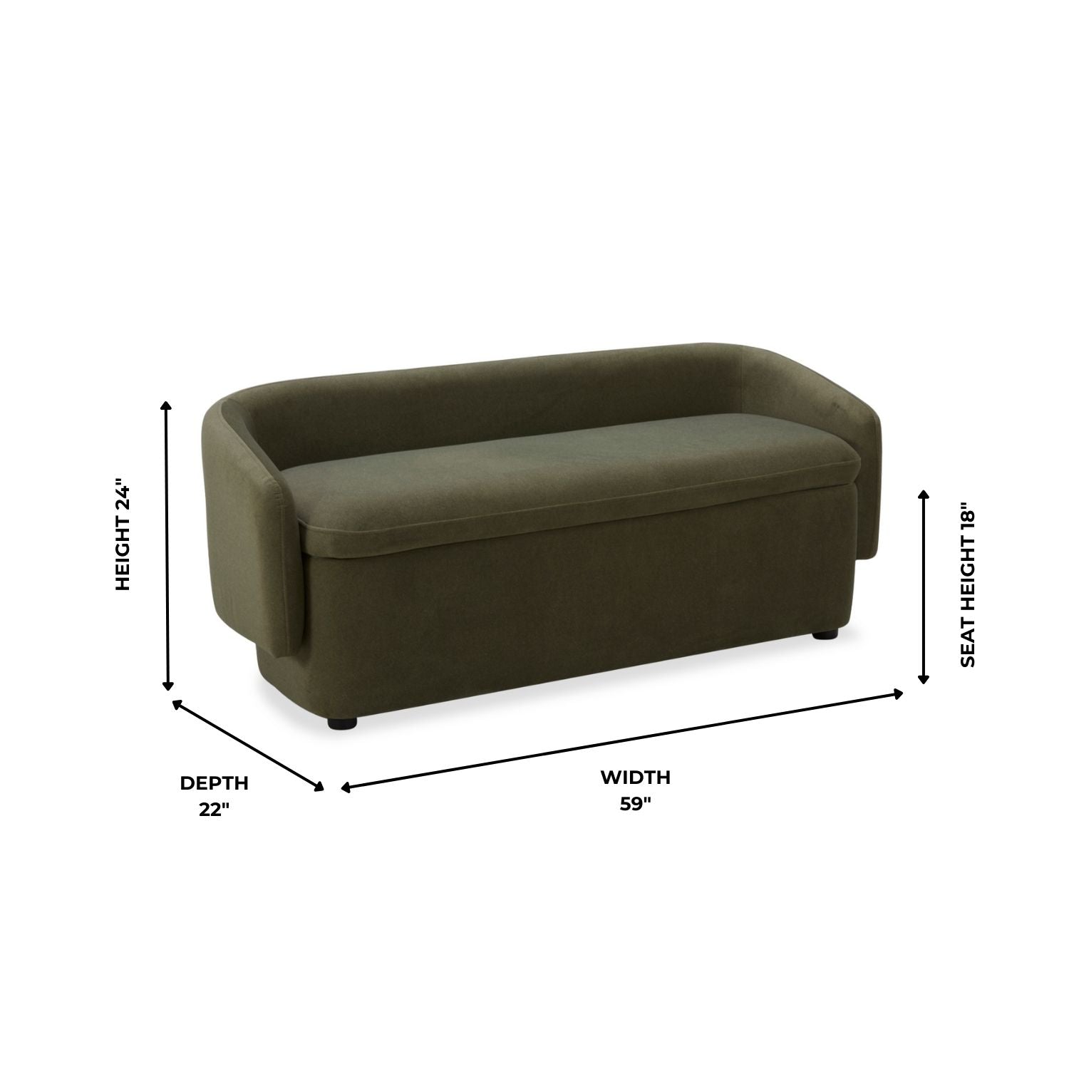 Upholstered Storage Bench in Forest Green Matte Velvet - Removable Lid, Wood Frame