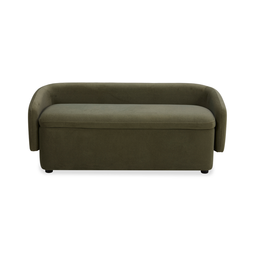 Upholstered Storage Bench in Forest Green Matte Velvet - Removable Lid, Wood Frame
