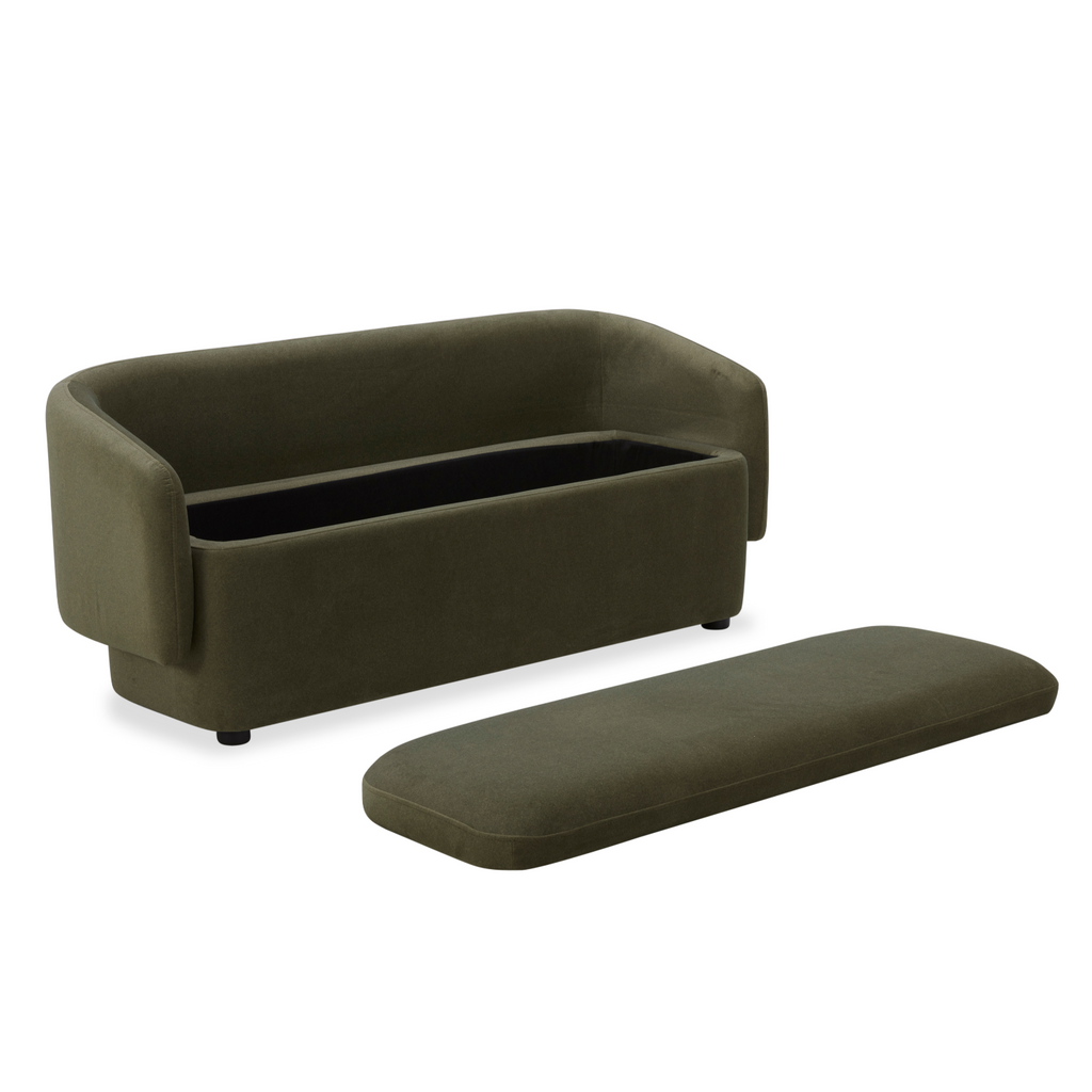 Upholstered Storage Bench in Forest Green Matte Velvet - Removable Lid, Wood Frame