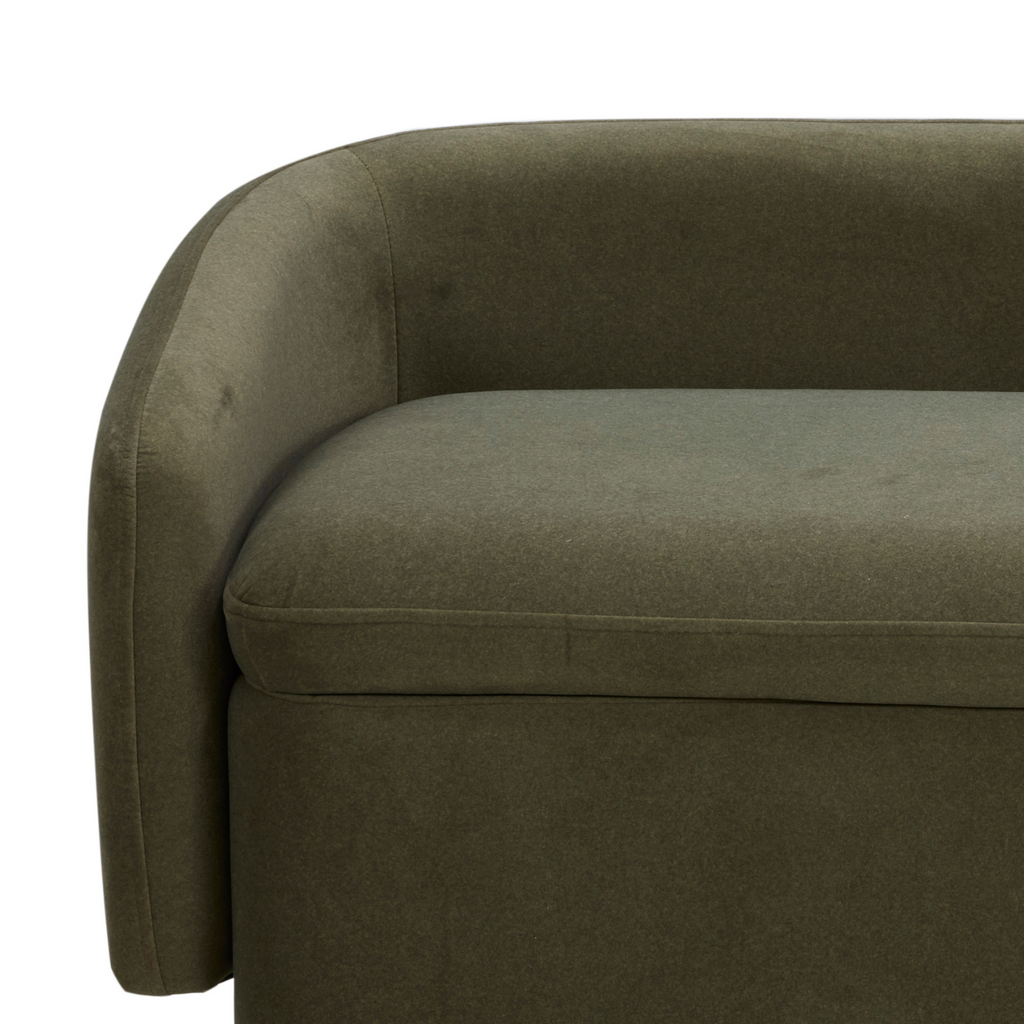 Upholstered Storage Bench in Forest Green Matte Velvet - Removable Lid, Wood Frame