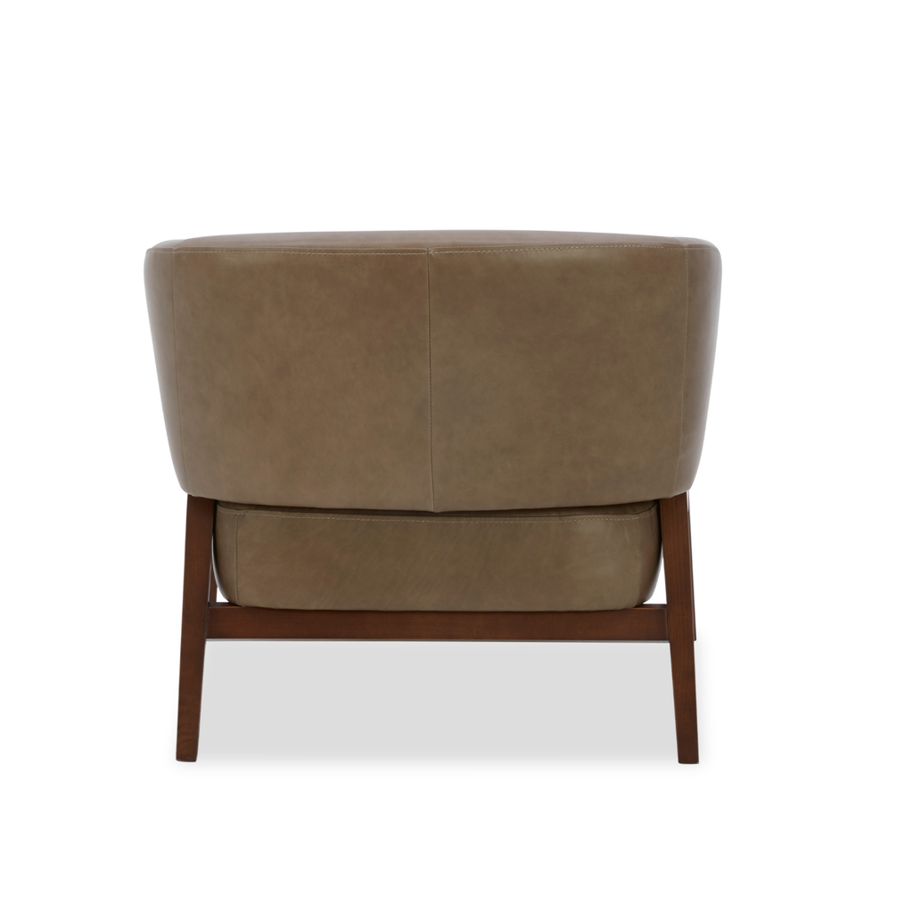 Accent Lounge Chair in Pewter Top-Grain Leather - Wood Base