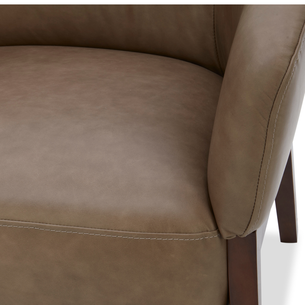 Accent Lounge Chair in Pewter Top-Grain Leather - Wood Base