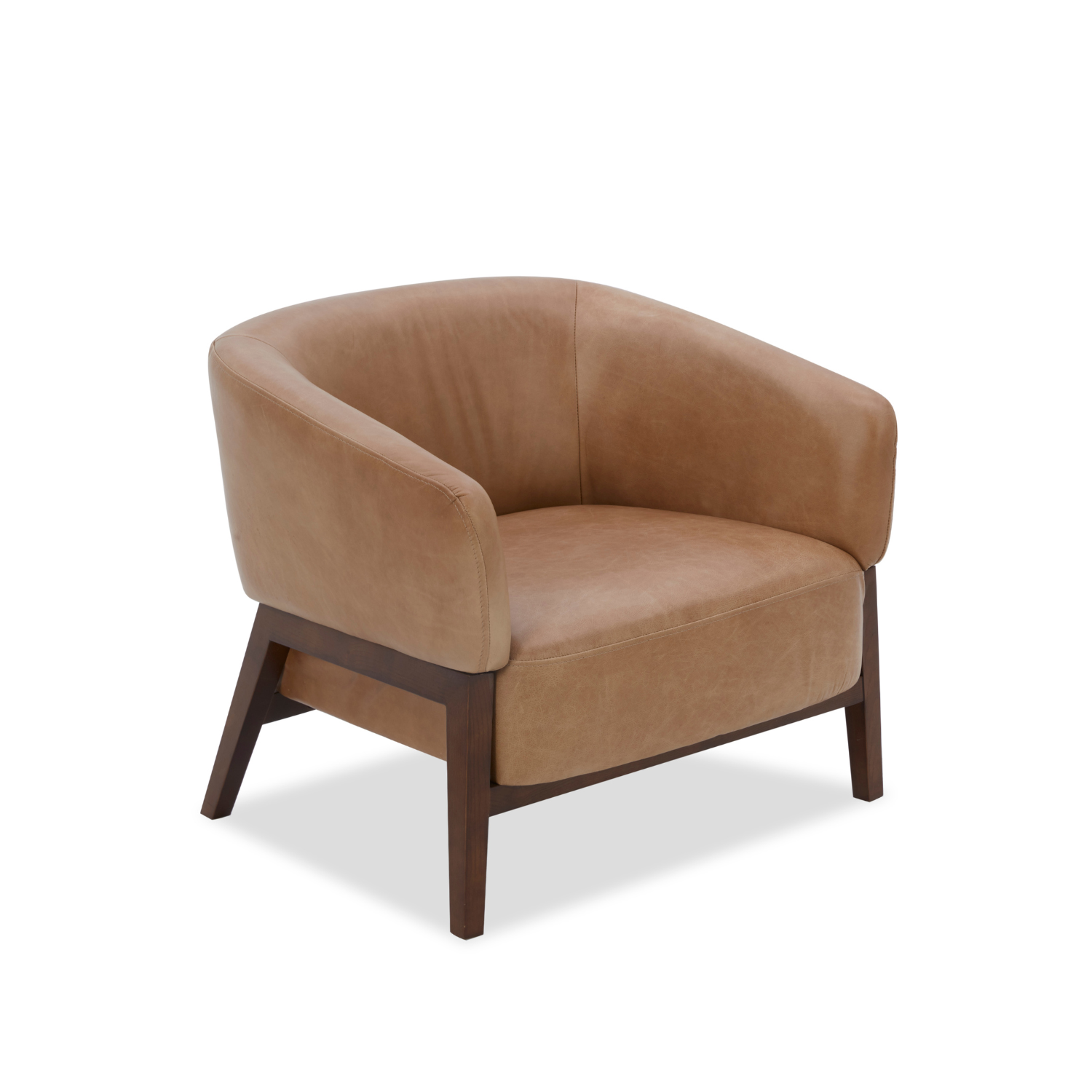 Accent Lounge Chair in Taupe Top-Grain Leather - Wood Base