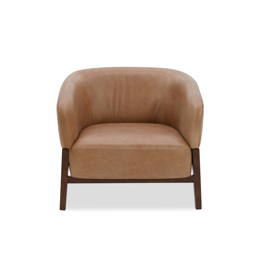 Accent Lounge Chair in Taupe Top-Grain Leather - Wood Base