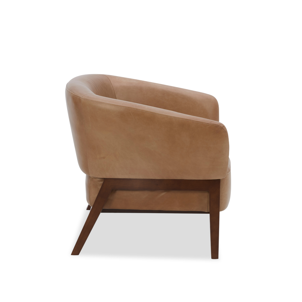 Accent Lounge Chair in Taupe Top-Grain Leather - Wood Base