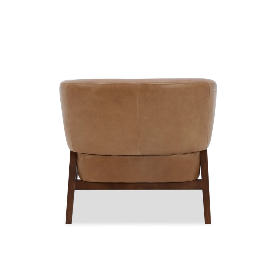 Accent Lounge Chair in Taupe Top-Grain Leather - Wood Base