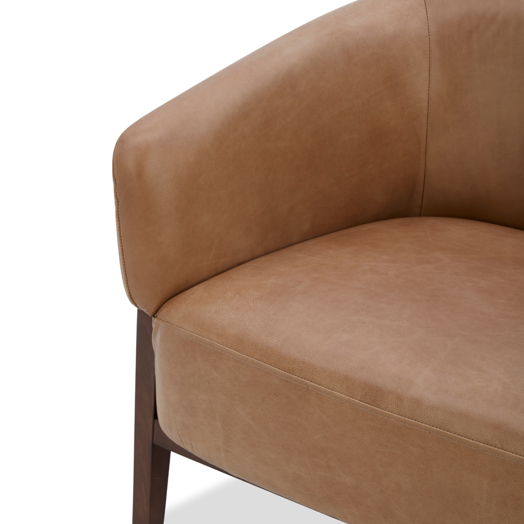 Accent Lounge Chair in Taupe Top-Grain Leather - Wood Base