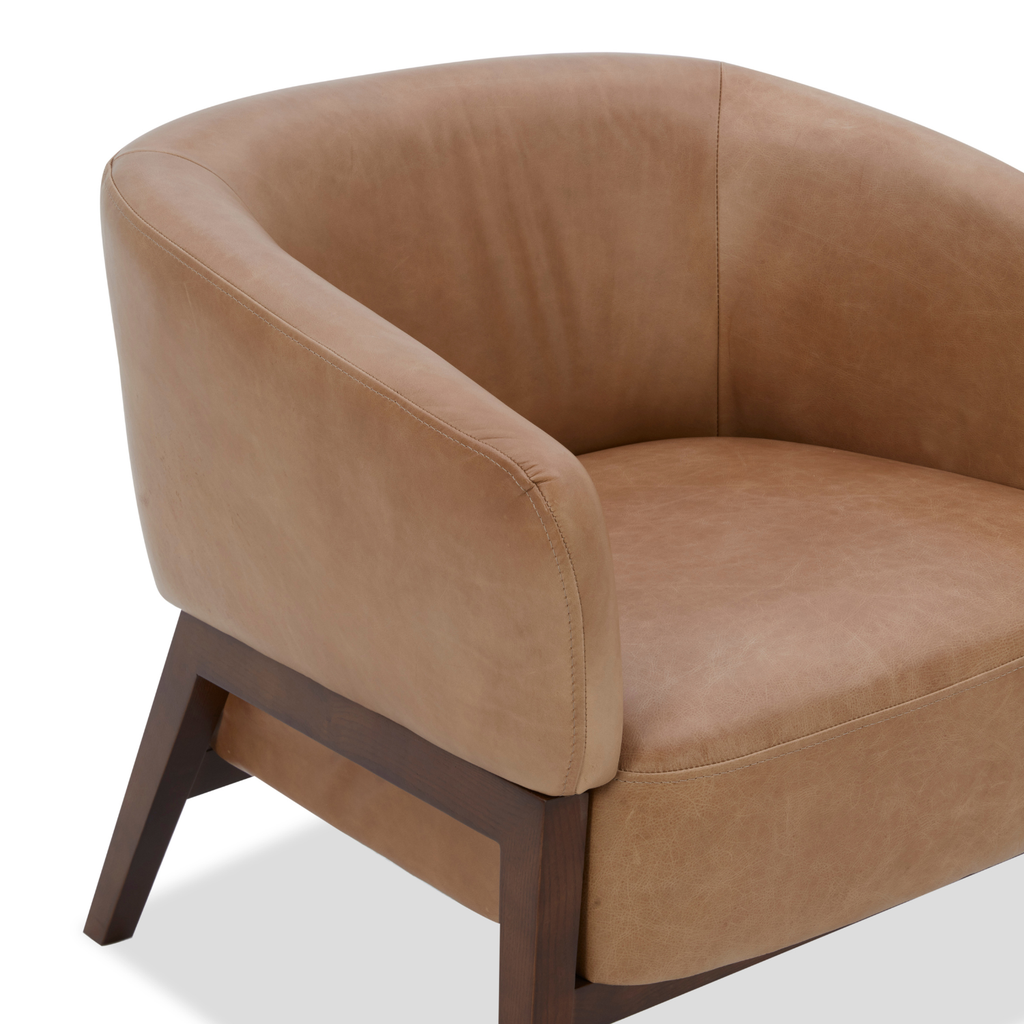 Accent Lounge Chair in Taupe Top-Grain Leather - Wood Base
