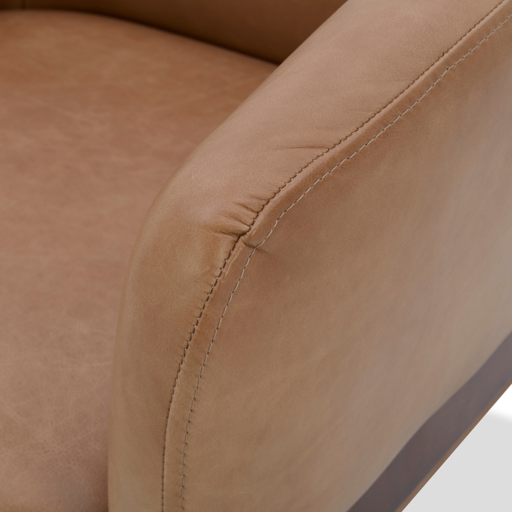 Accent Lounge Chair in Taupe Top-Grain Leather - Wood Base