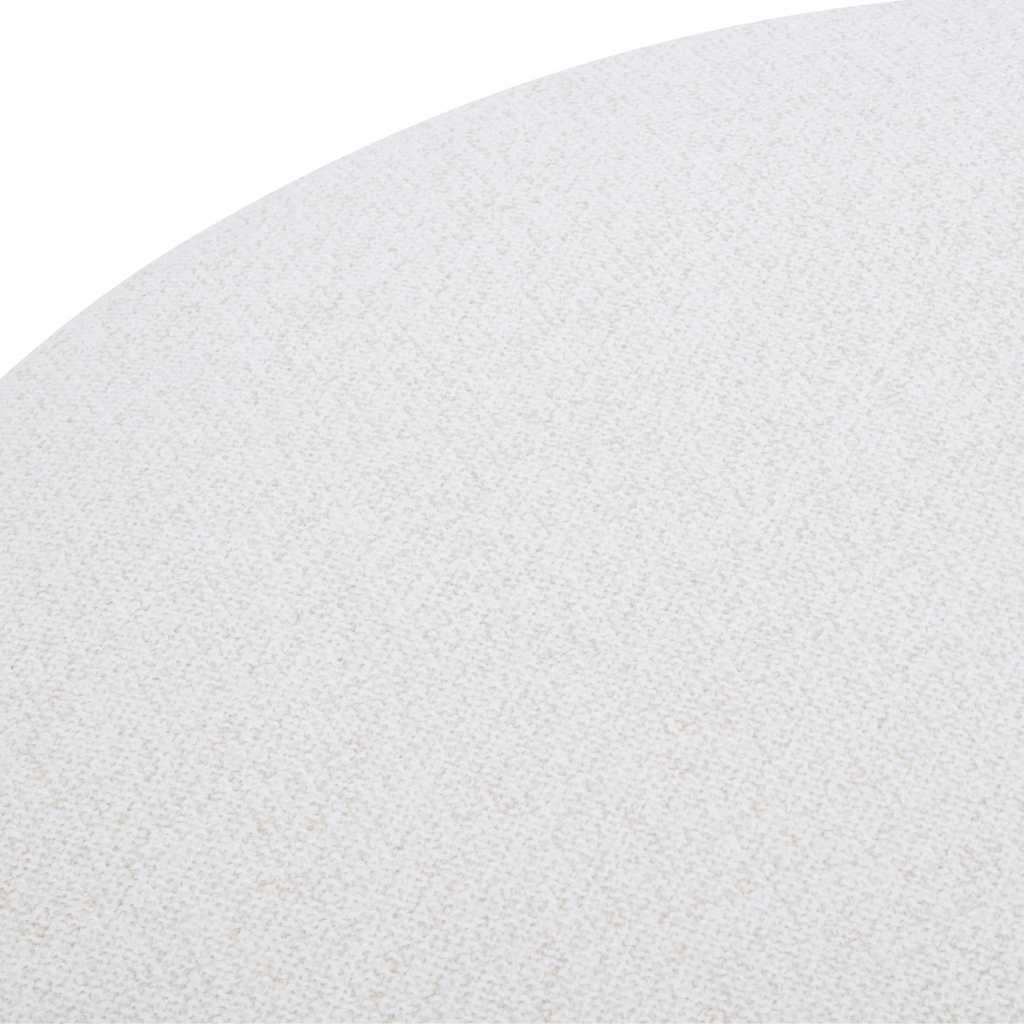 Round Ottoman in Ivory Linen Weave - Natural Wood Base, Multipurpose