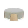 Round Ottoman in Moss Green Weave - Natural Wood Base, Multipurpose