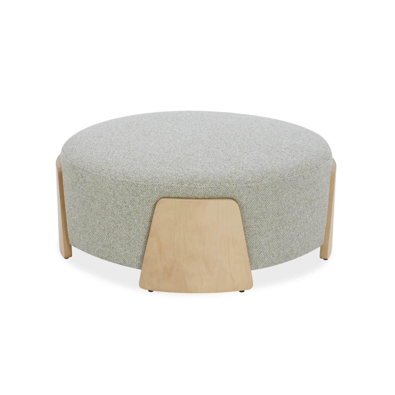 Round Ottoman in Moss Green Weave - Natural Wood Base, Multipurpose