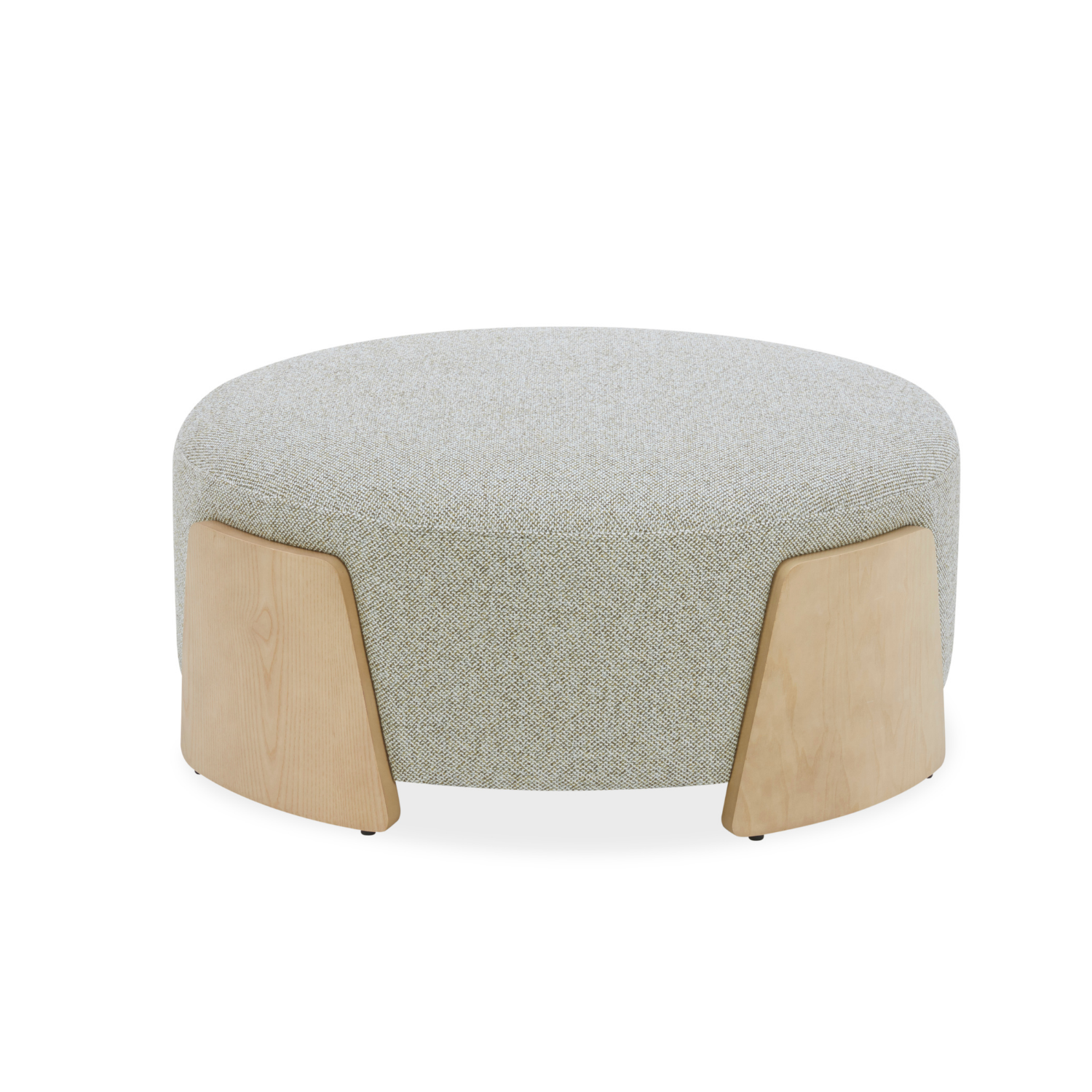 Round Ottoman in Moss Green Weave - Natural Wood Base, Multipurpose