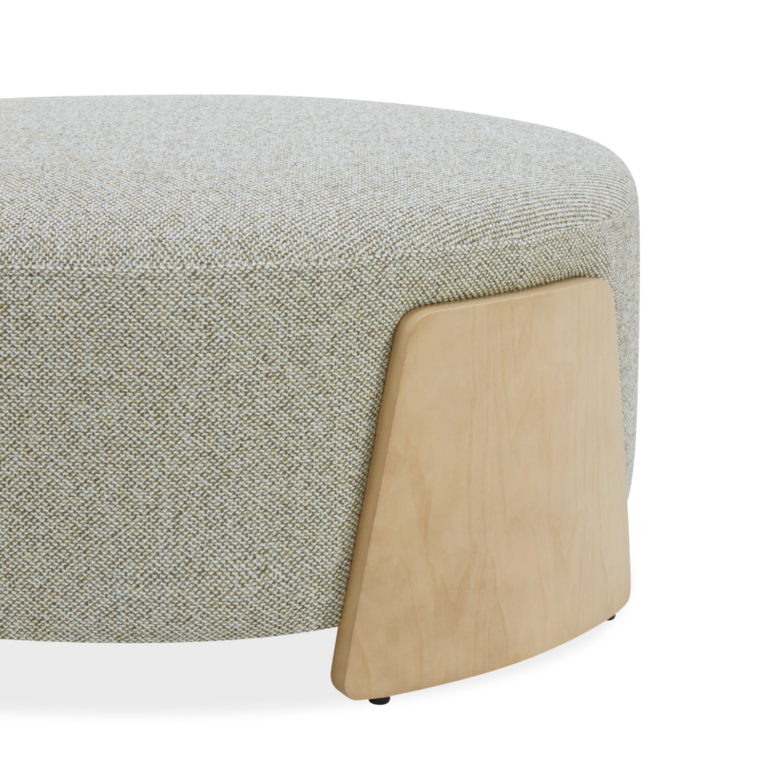 Round Ottoman in Moss Green Weave - Natural Wood Base, Multipurpose
