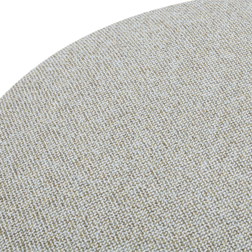 Round Ottoman in Moss Green Weave - Natural Wood Base, Multipurpose