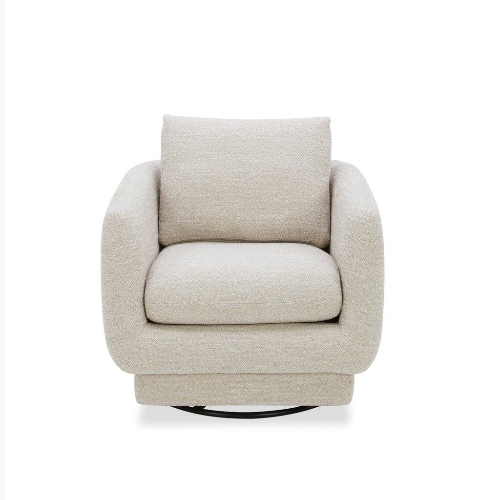 Compact Swivel Lounge Chair in Sand Fabric - Wood Frame, High-Density Foam