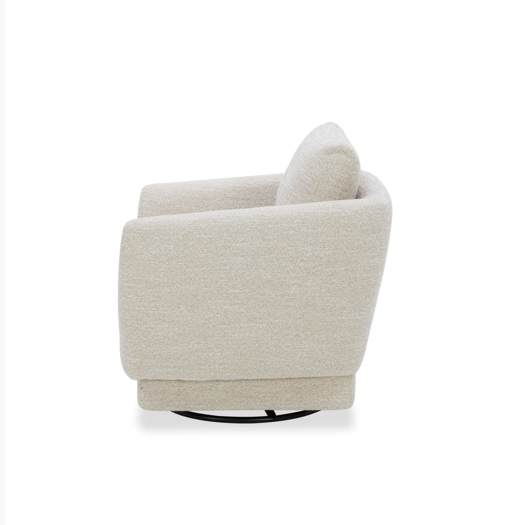 Compact Swivel Lounge Chair in Sand Fabric - Wood Frame, High-Density Foam
