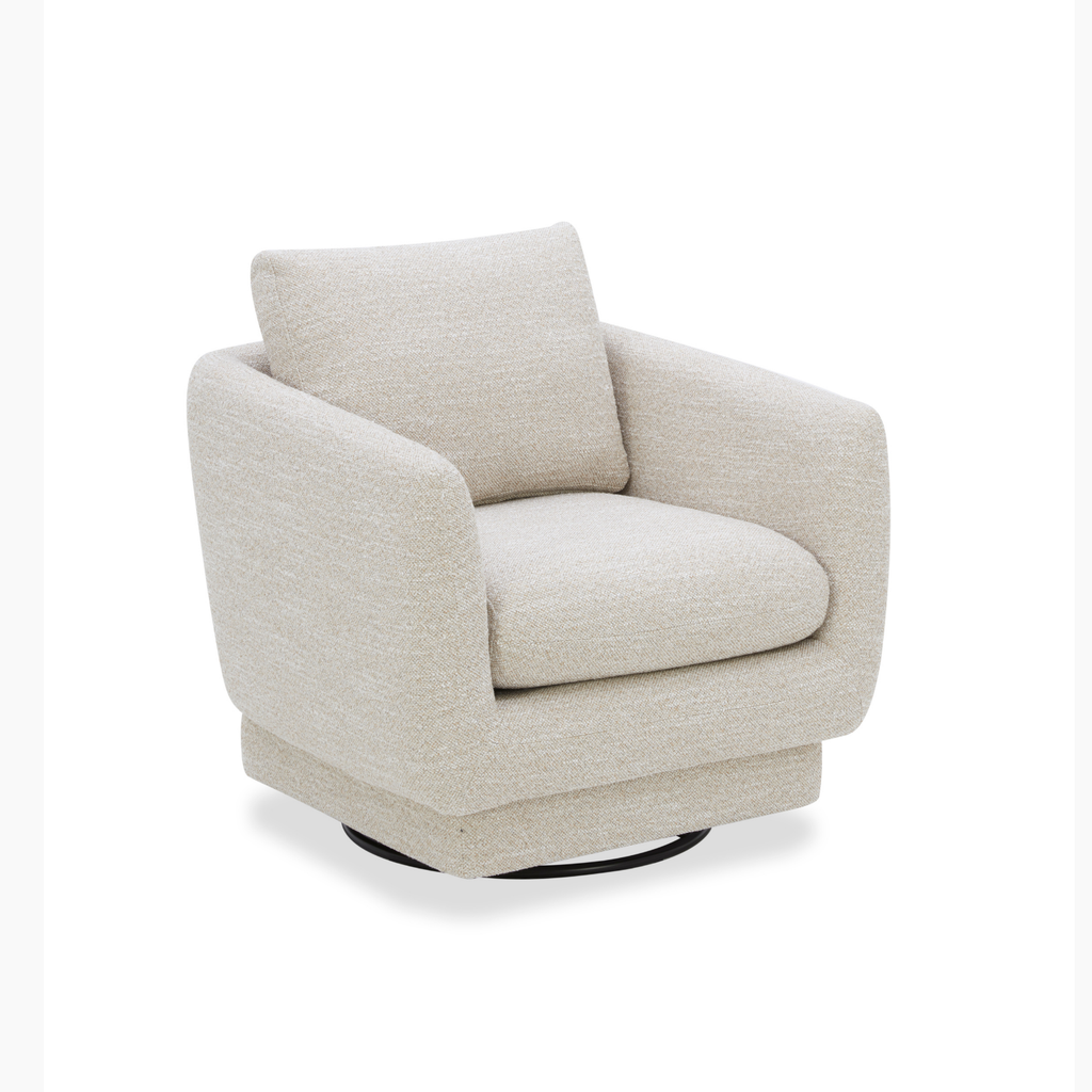 Compact Swivel Lounge Chair in Sand Fabric - Wood Frame, High-Density Foam
