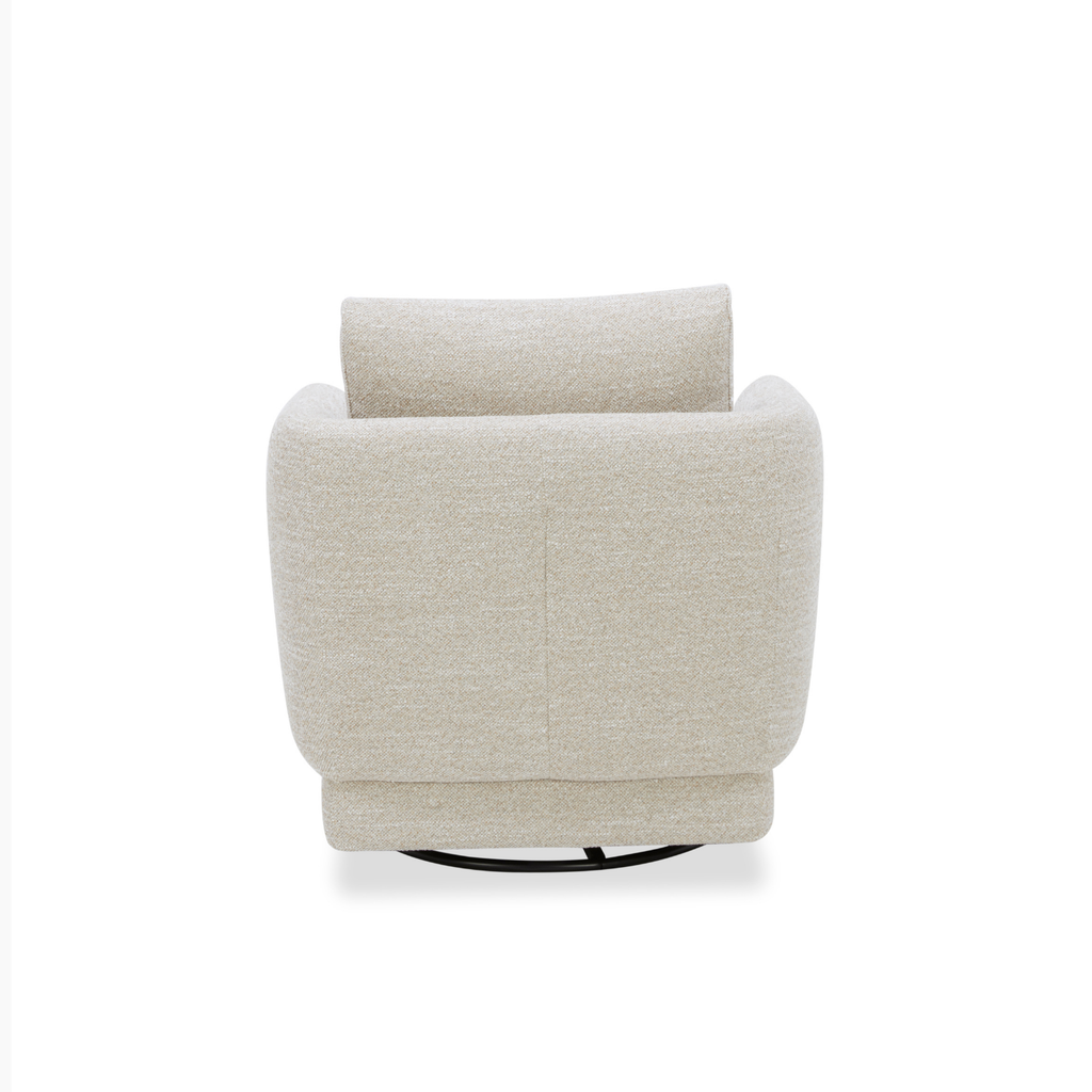 Compact Swivel Lounge Chair in Sand Fabric - Wood Frame, High-Density Foam