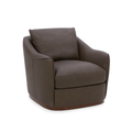 Swivel Lounge Chair in Chocolate Leather - Structured Silhouette, Wood Frame