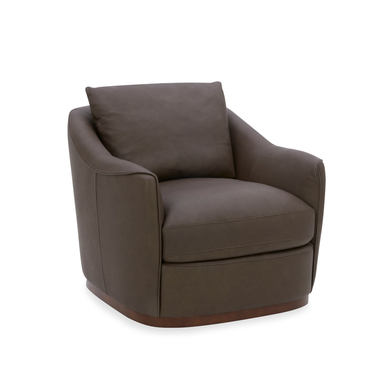 Swivel Lounge Chair in Chocolate Leather - Structured Silhouette, Wood Frame