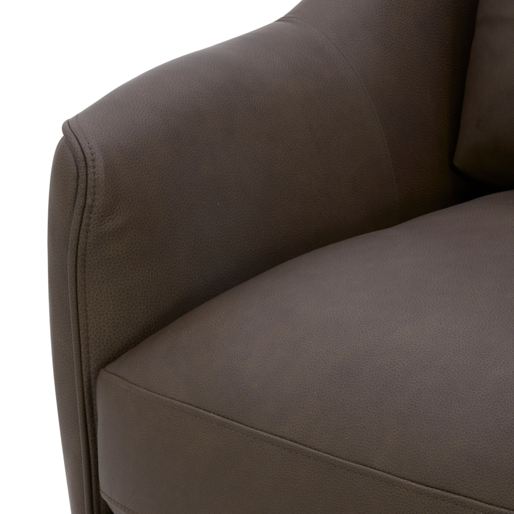 Swivel Lounge Chair in Chocolate Leather - Structured Silhouette, Wood Frame