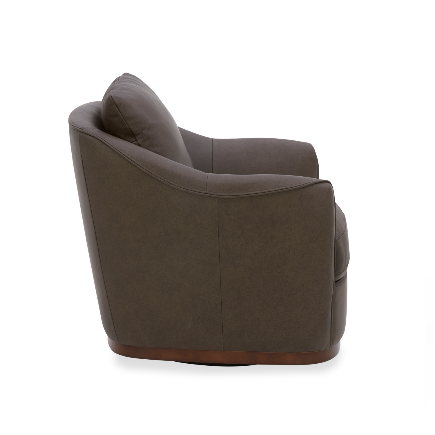 Swivel Lounge Chair in Chocolate Leather - Structured Silhouette, Wood Frame