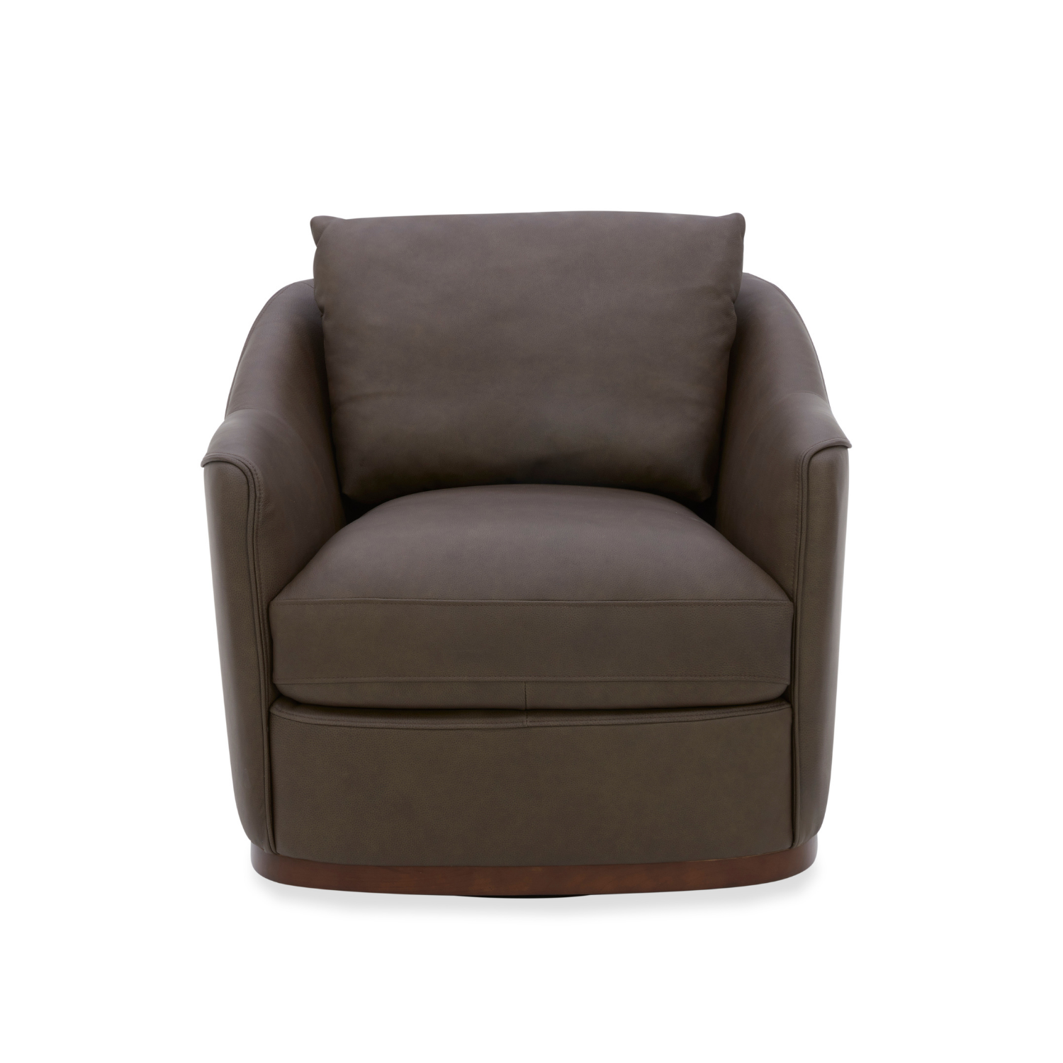 Swivel Lounge Chair in Chocolate Leather - Structured Silhouette, Wood Frame