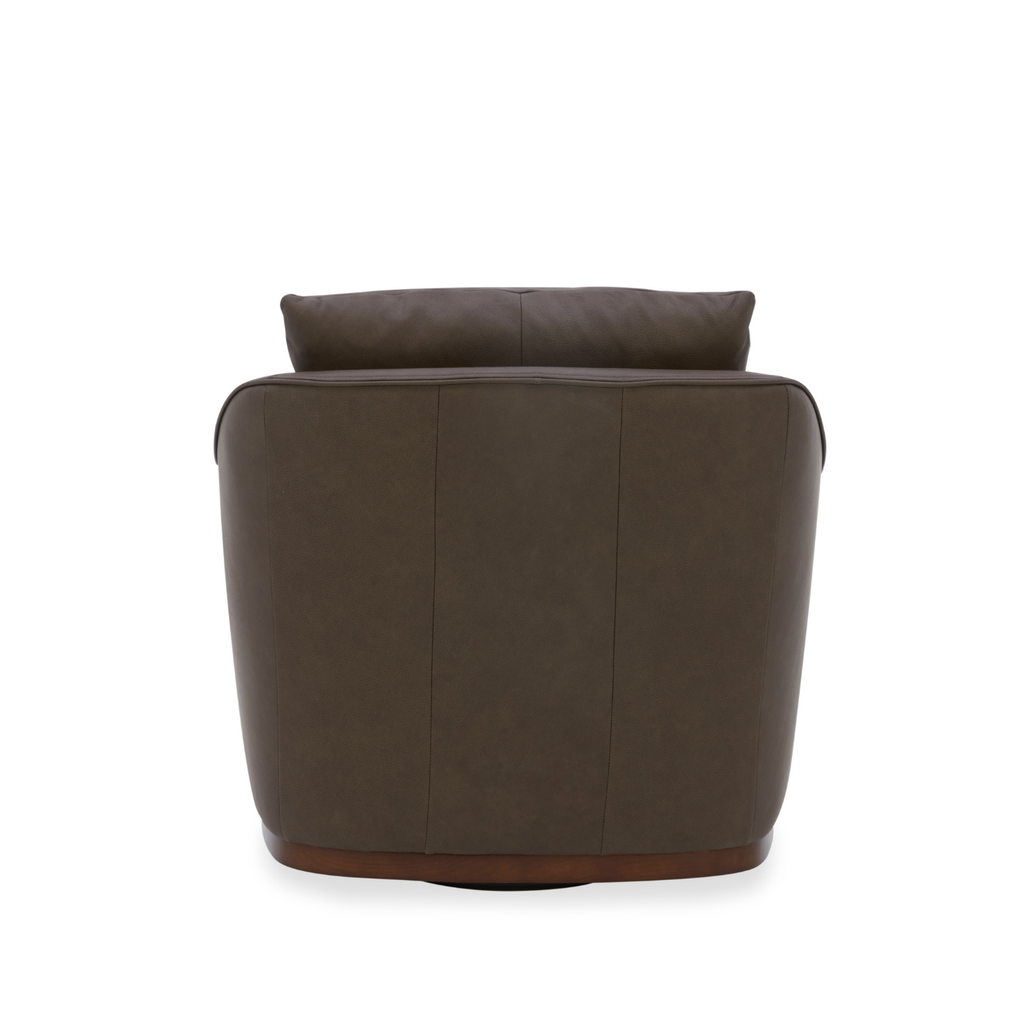 Swivel Lounge Chair in Chocolate Leather - Structured Silhouette, Wood Frame