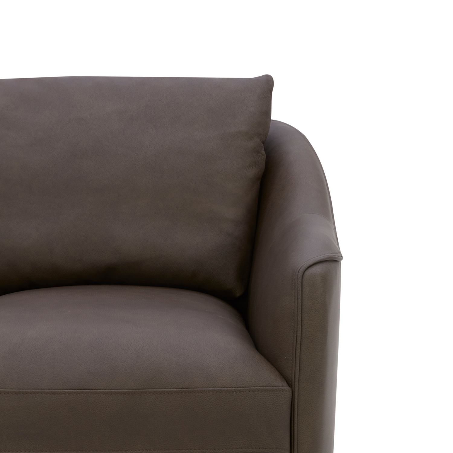 Swivel Lounge Chair in Chocolate Leather - Structured Silhouette, Wood Frame