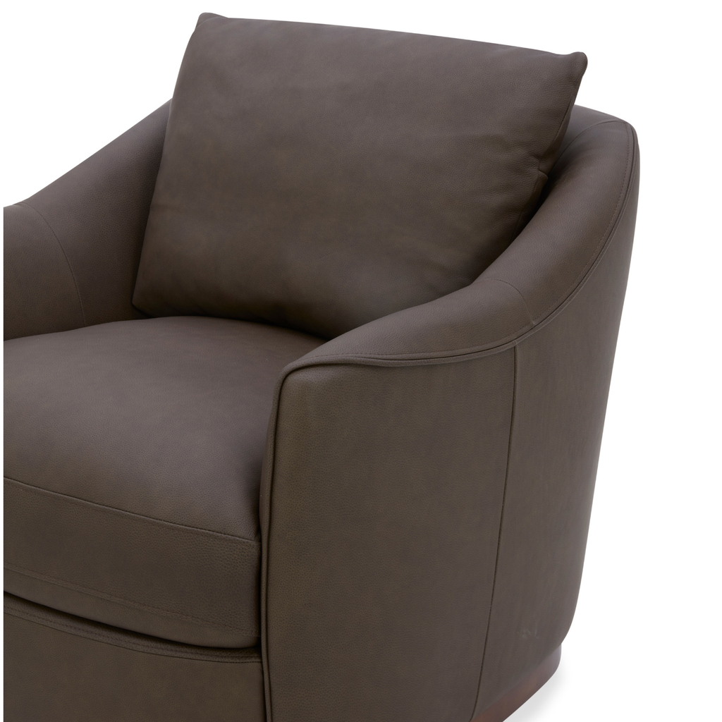 Swivel Lounge Chair in Chocolate Leather - Structured Silhouette, Wood Frame