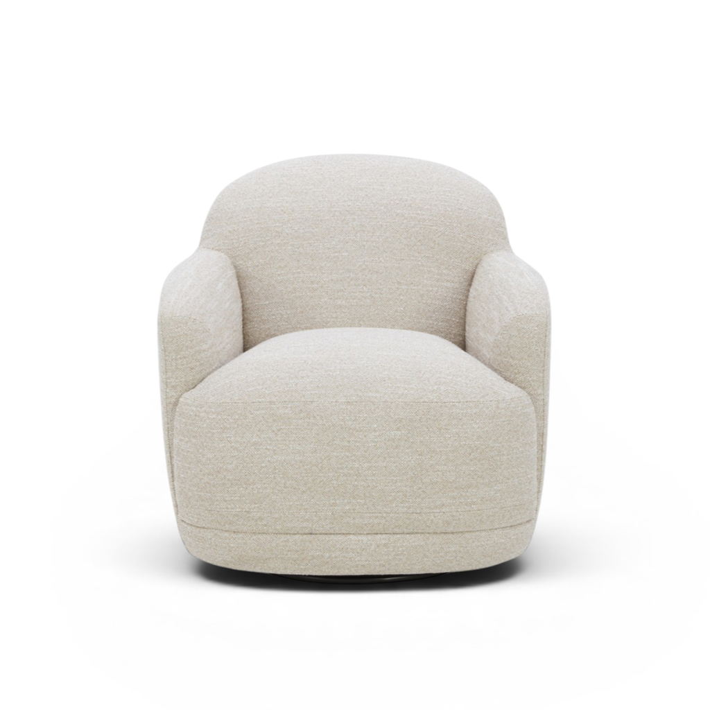 Swivel Lounge Chair in Sand Polyester - Wood Frame, High-Density Foam