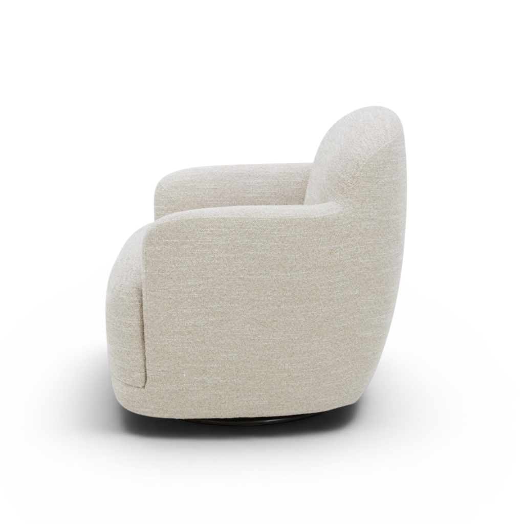 Swivel Lounge Chair in Sand Polyester - Wood Frame, High-Density Foam