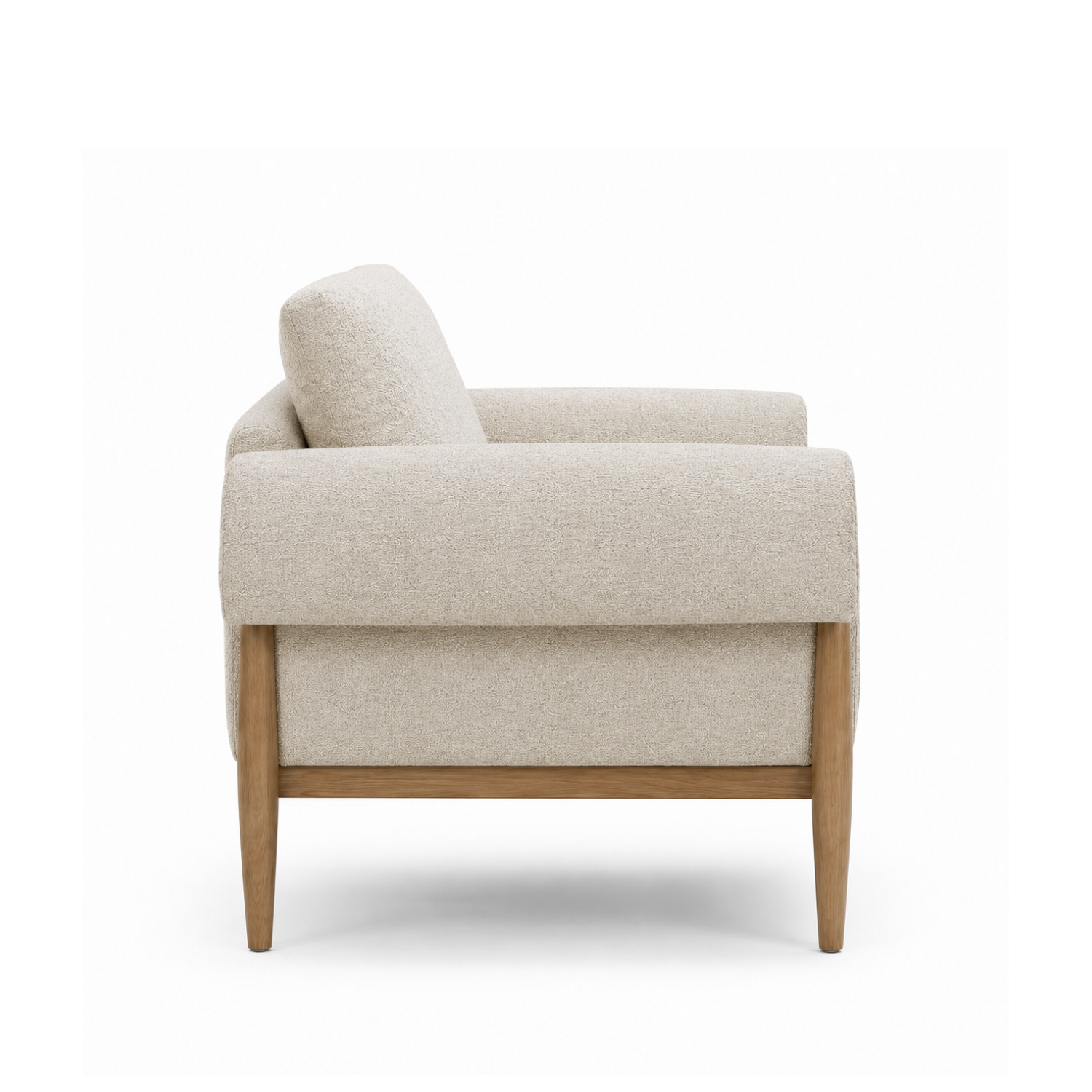 Scandinavian Lounge Chair in Linen-Textured Polyester - Oak Frame, Loose Cushion