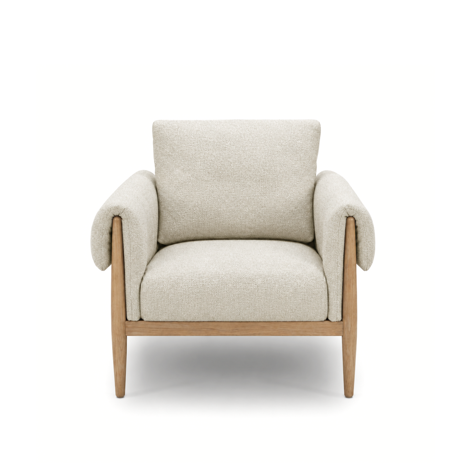 Scandinavian Lounge Chair in Linen-Textured Polyester - Oak Frame, Loose Cushion