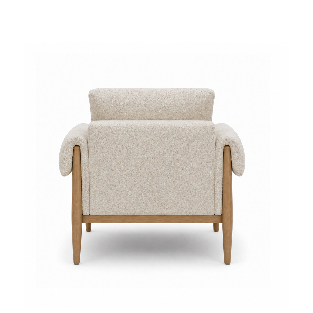 Scandinavian Lounge Chair in Linen-Textured Polyester - Oak Frame, Loose Cushion