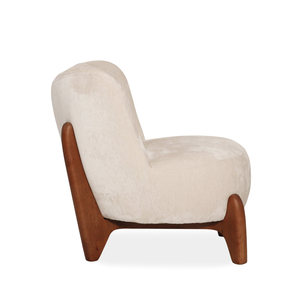 Sculptural Accent Lounge Chair in Ivory Velour - Solid Wood Base