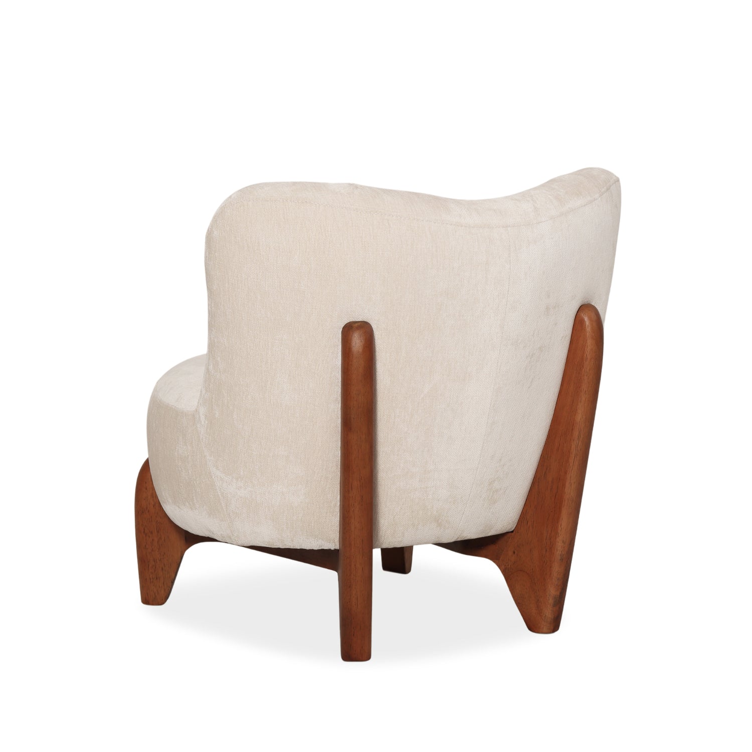 Sculptural Accent Lounge Chair in Ivory Velour - Solid Wood Base