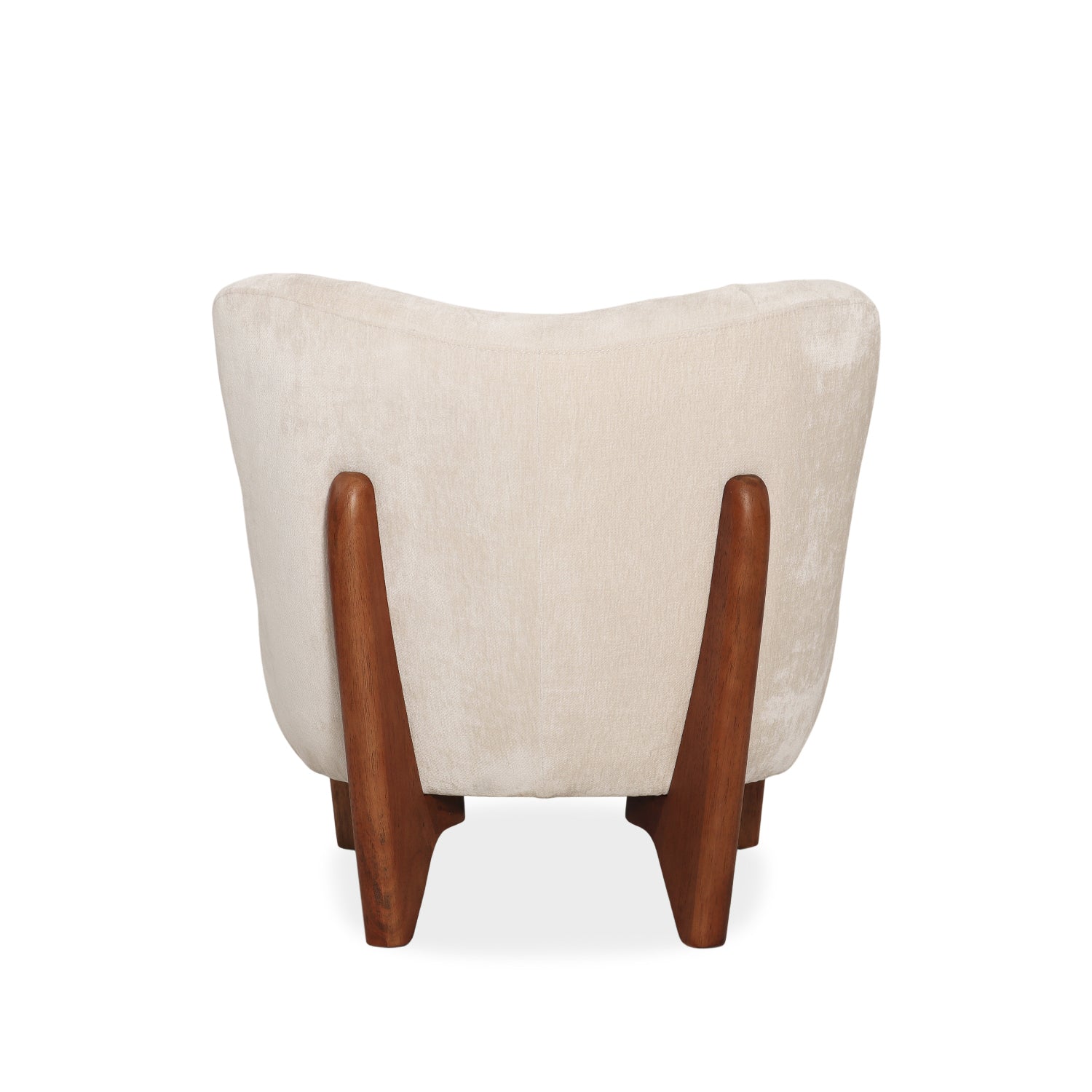 Sculptural Accent Lounge Chair in Ivory Velour - Solid Wood Base
