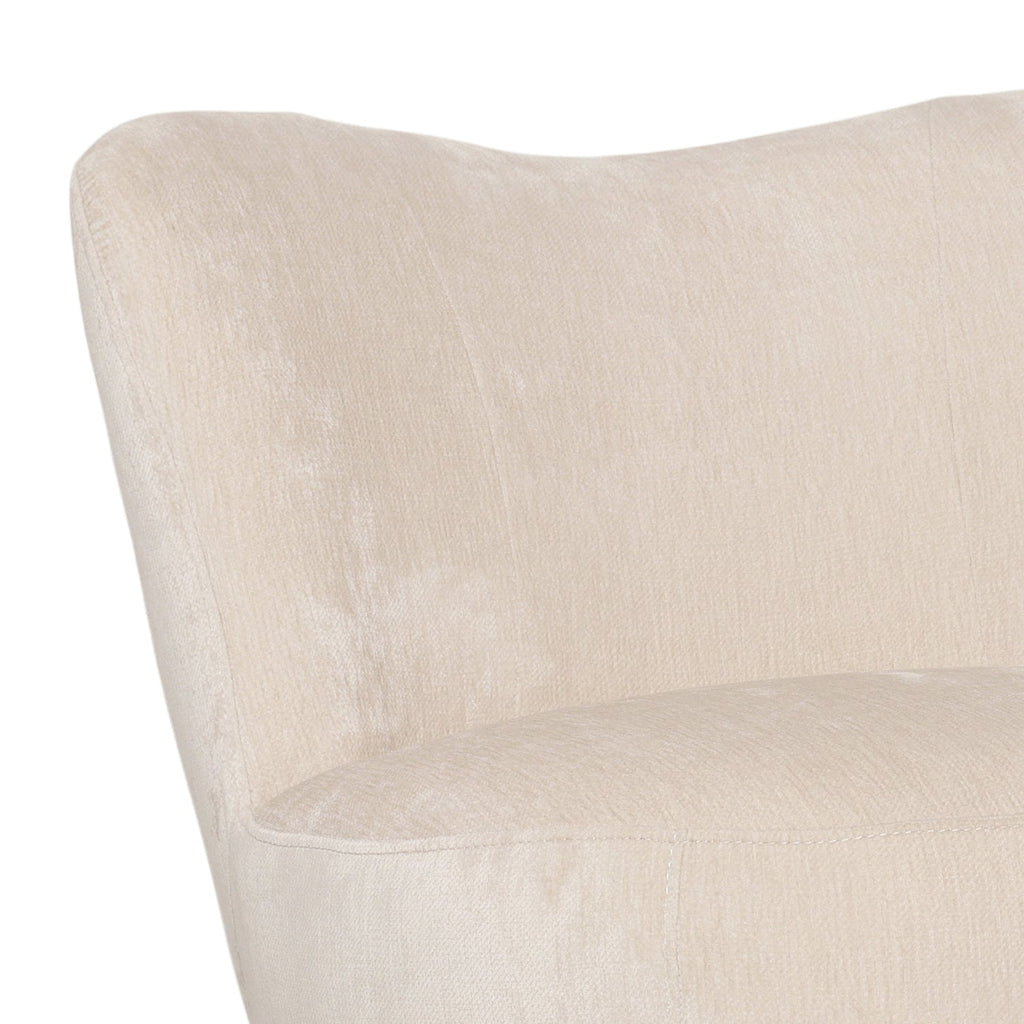 Sculptural Accent Lounge Chair in Ivory Velour - Solid Wood Base