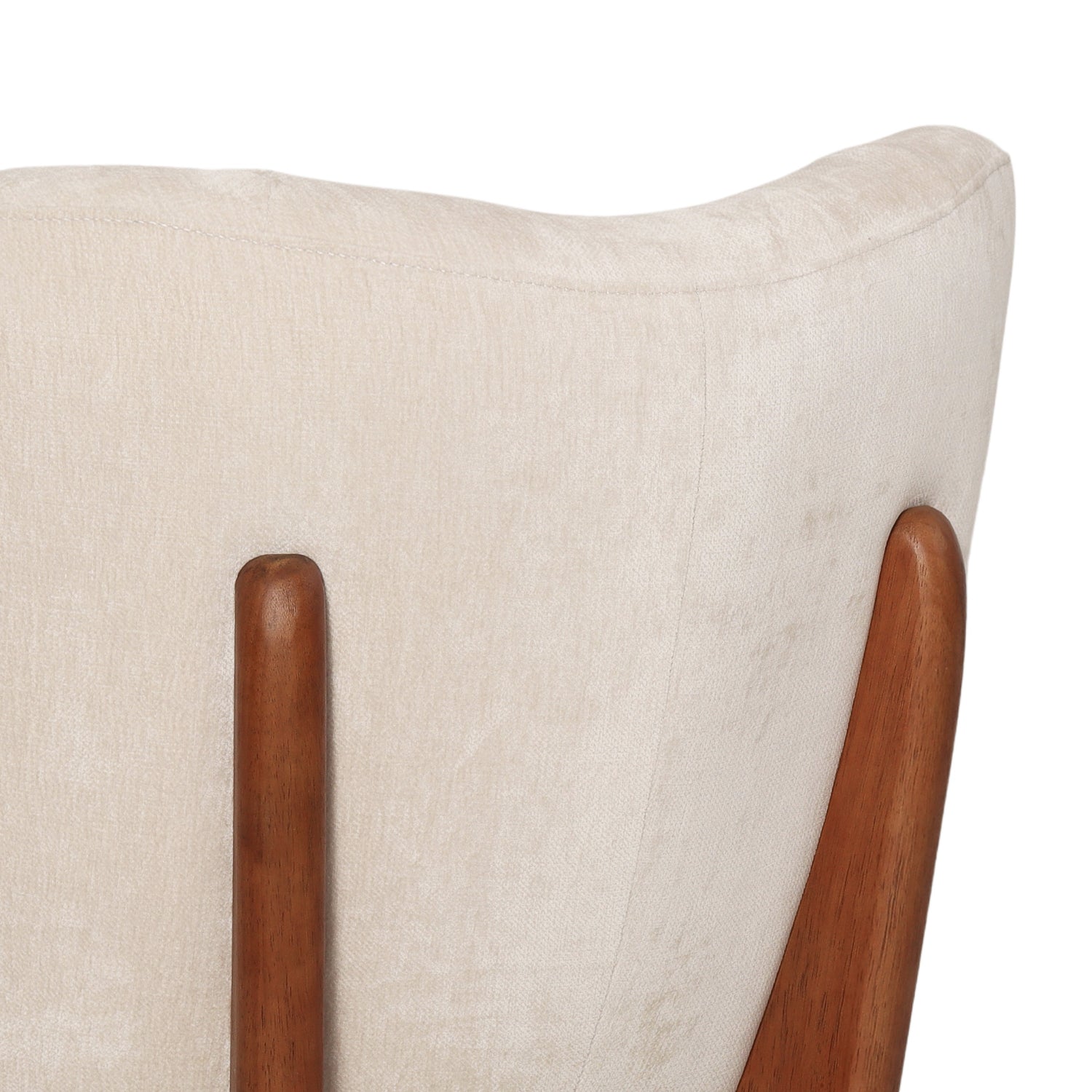 Sculptural Accent Lounge Chair in Ivory Velour - Solid Wood Base